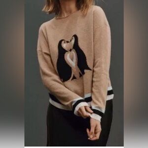 Anthropologie Maeve Cashmere Cute Critter Penguins Sweater